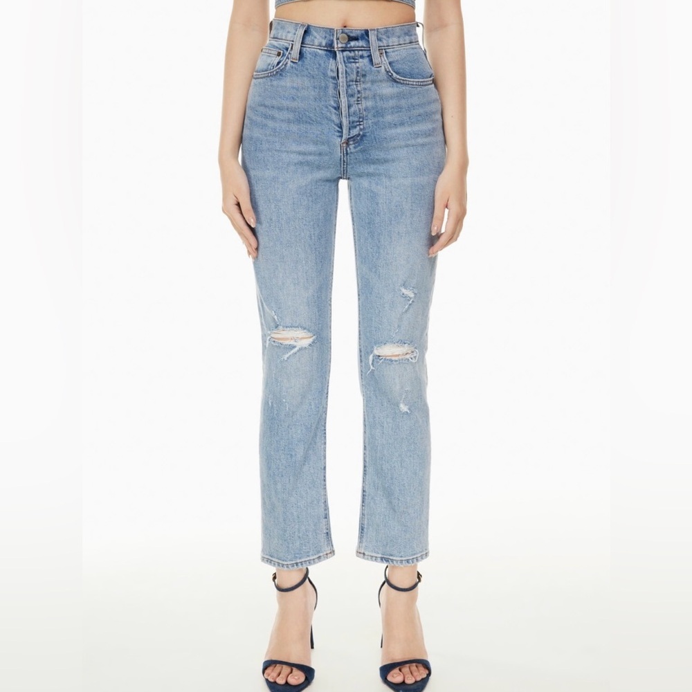 Denim Forum Aritzia Arlo High Rise Straight Leg Jeans Light Sky Blue 28L Jeans